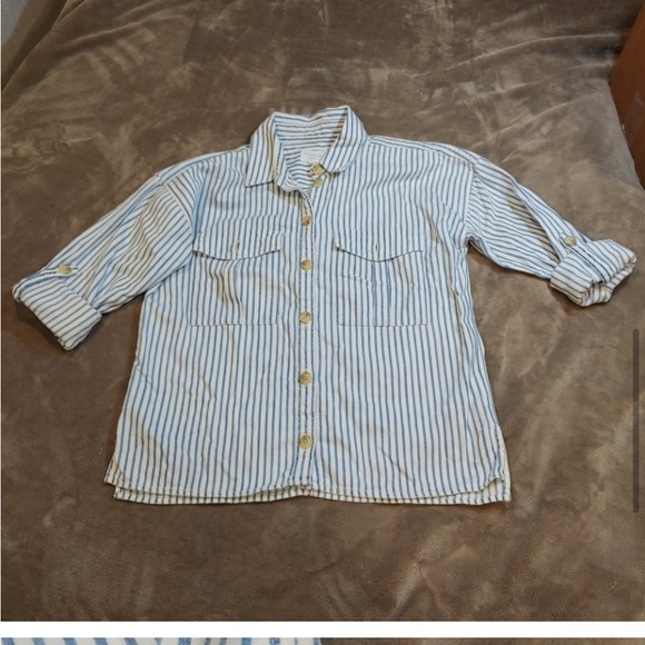American Eagle thick blue striped button up shirt - Picture 6 of 13